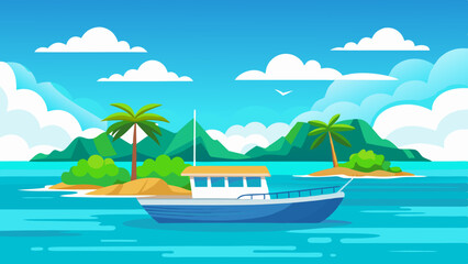 a boat in turquoise ocean water with a backdrop