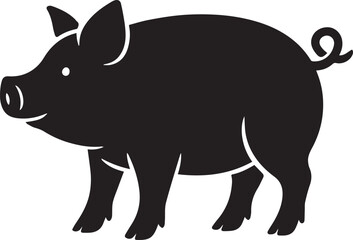 Obraz premium Simple Silhouette Illustration of a Pig Farm Animal Mammal with a Curled Tail and Hooves