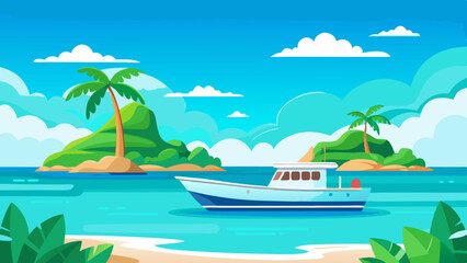 a boat in turquoise ocean water with a backdrop