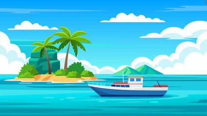 a boat in turquoise ocean water with a backdrop