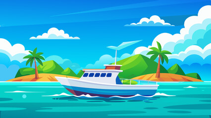 a boat in turquoise ocean water with a backdrop