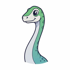 Fototapeta premium Cute cartoon-style illustration of a long-neck dinosaur with a friendly expression, designed for children’s educational content.
