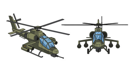 Fototapeta premium Military Attack Helicopter Dual View Illustration.
