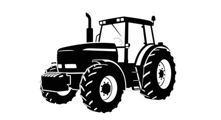 Obraz premium Powerful Black and White Silhouette of a Modern Farm Tractor.