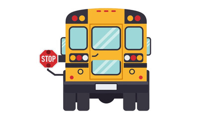 Rear View of Yellow School Bus with Stop Sign.