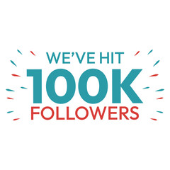 100k followers icon design. word text sign and symbol. design new concepts. 100k achievement vector art design.
