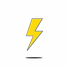 Yellow lightning bolt symbol on white background. Simple electricity icon with black outline.  This power symbol is perfect for city communication applications and infographics.