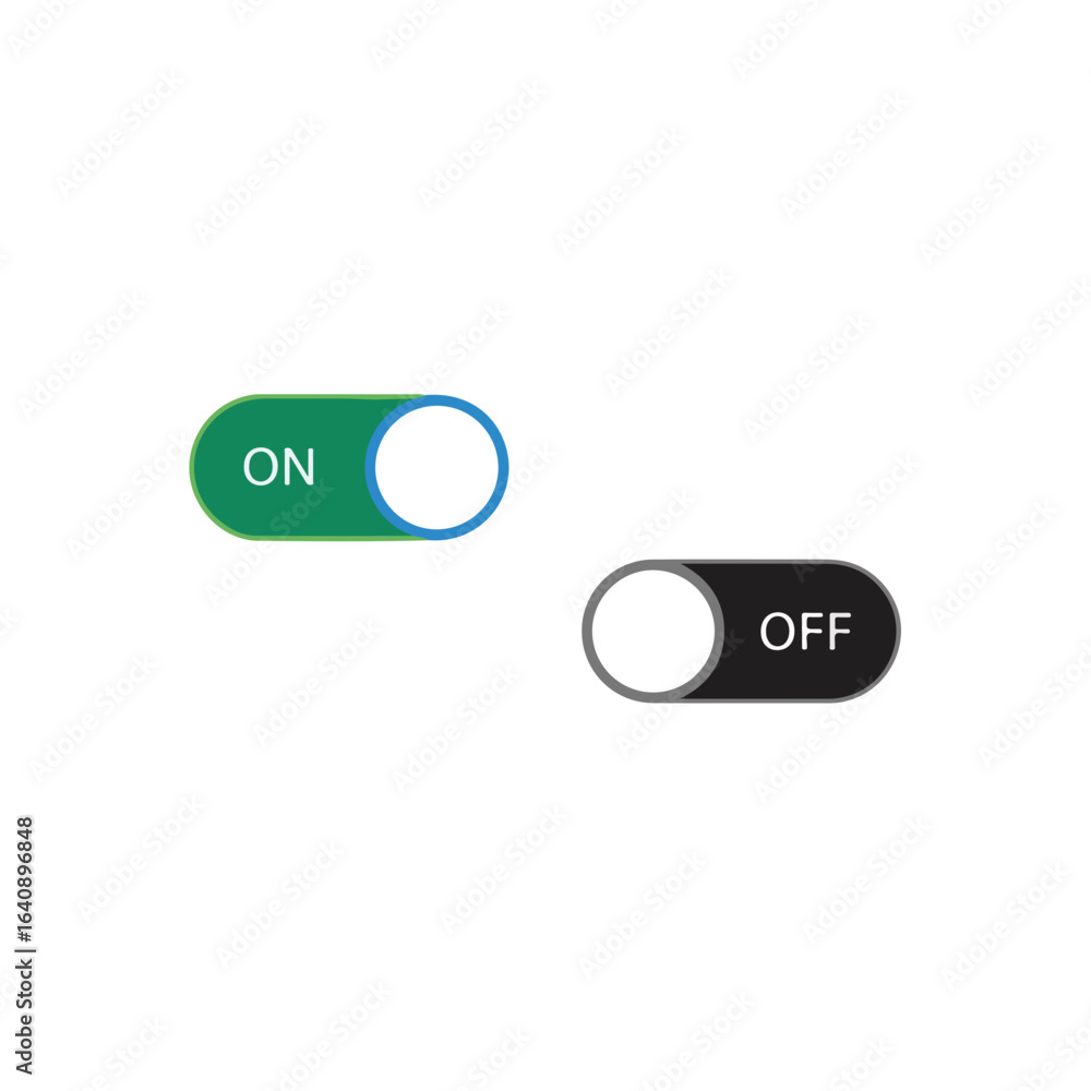 Poster on and off buttons, showing activation and deactivation states in a clean design. on and off graphic