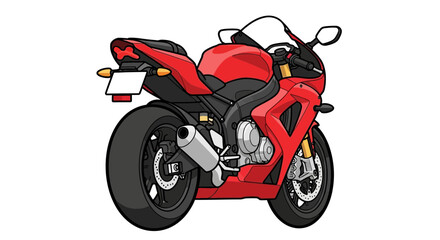 Red Sportbike Motorcycle Rear View Illustration.