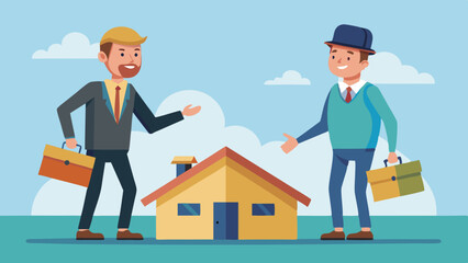 a businessman and roofer are facing forward giving