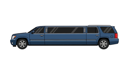 Sleek Dark Blue Limousine Side Profile Illustration.