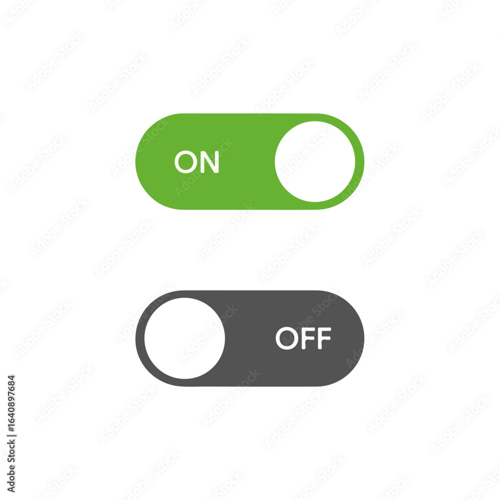 Poster on off switch with green on switch and grey off switch graphic. green on switch shows active mode, g