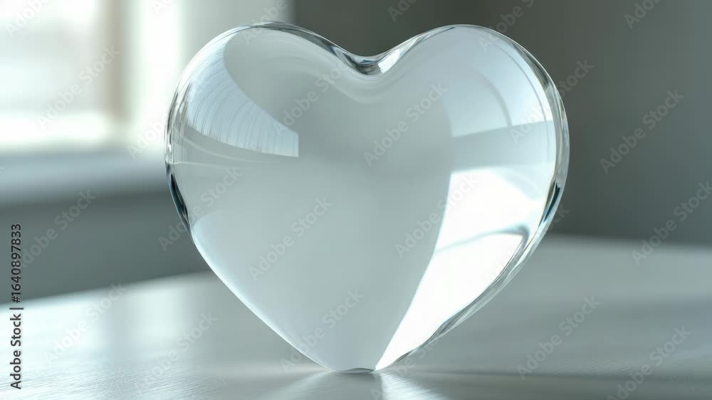 Aufkleber a glass heart sits on a table with a window view in the background