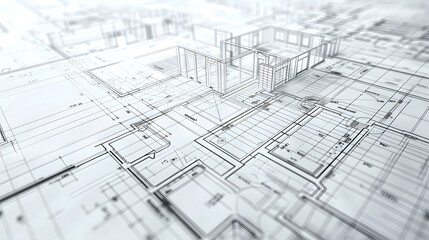 Technical construction blueprint in black and white lines