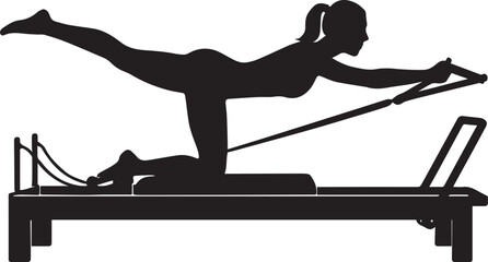 Silhouette of a Woman Doing Pilates Leg Exercise on a Reformer Machine for Core Strength and Flexibility