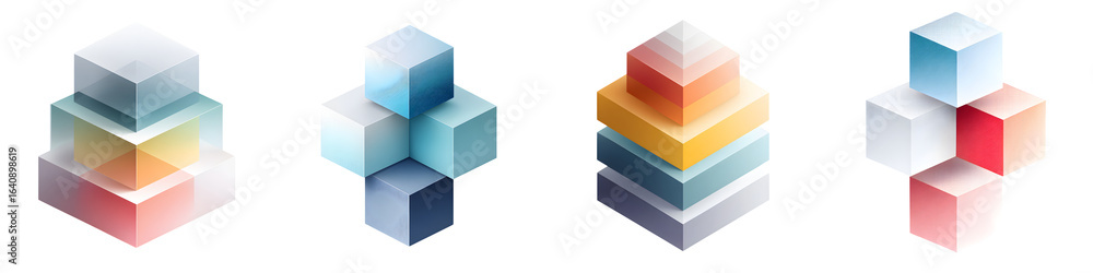 Poster isometric abstract shapes: gradient cubes for modern design