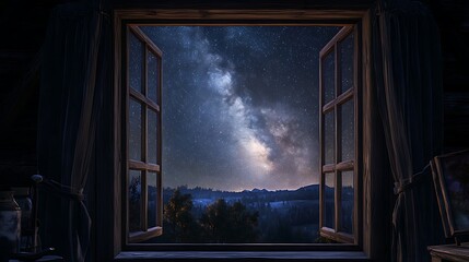 Milky way through open window night view