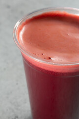 A view of a blended beet juice drink.