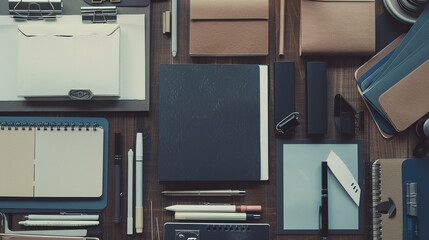 All kinds of back - to - school supplies such as pens and paper are gathered on the desk.