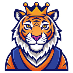 Fototapeta premium Tiger wearing a crown, the king of the jungle vector, white background