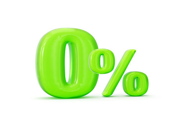 Green jelly digit 0% or Zero percent isolated on white background. 3d illustration