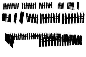 A black and white silhouette of a picket fence stands against a clean white background, evoking a rustic countryside feel. The simple yet striking design highlights the fence's classic wooden.
