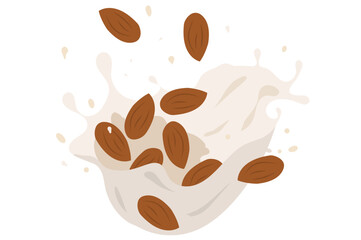 Almond Milk Splash Background vector illustration, Almond Extract, Almond Milk with Splash Illustration