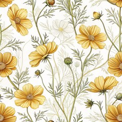 Floral pattern design featuring yellow flowers studio setting digital art bright environment close-up viewpoint for modern decor