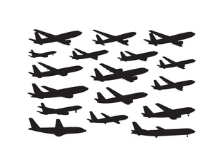 Collection of airplane silhouettes vector isolated on white background