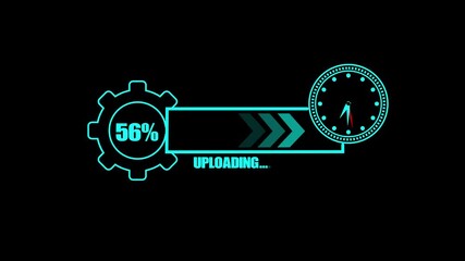 Glowing Processing bar with processing from 0 to 100 transfer on animation on a transparent alpha background. processing from Analog of simple clean timer motion graphic 4k video.