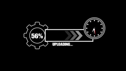 Glowing Processing bar with processing from 0 to 100 transfer on animation on a transparent alpha background. processing from Analog of simple clean timer motion graphic 4k video.