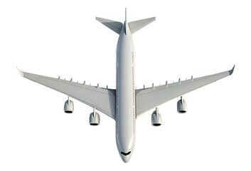 A large white passenger airplane is seen from a top view, isolated on a transparent background, a clear png image.