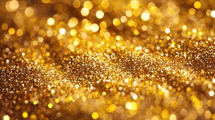 Shimmering gold dust. Bokeh effect highlights abstract, glittery texture