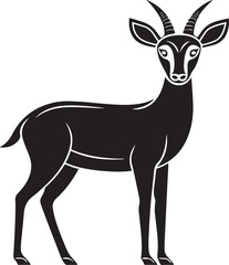 Fototapeta premium Elegant silhouette of a gazelle standing gracefully with its distinctive horns and large eyes in a simple black and white illustration