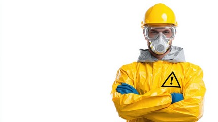 man standing near flammable zone, safety attire clearly visible, white background