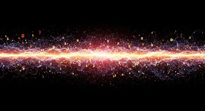 Digital Data Stream with Bright Light Effect in Black Background - Powered by Adobe