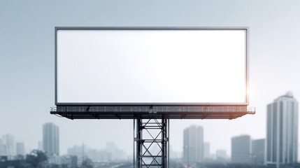 Fototapeta premium Blank Billboard Mockup Against Cityscape Skyline For Advertising, Marketing Campaigns, and Creative Design Presentations