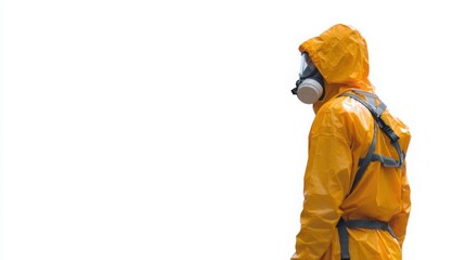 Fototapeta premium man standing near flammable zone, safety attire clearly visible, white background