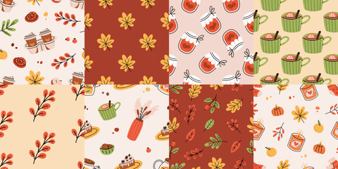 Cozy Autumn cozy seamless pattern set