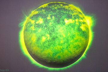Vibrant green representation of the sun