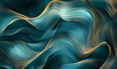 Obraz premium minimalist illustration featuring turquoise and gold thin lines forming a sophisticated, abstract pattern. The combination of these two colors creates a refined, luxurious aesthetic, Generative AI