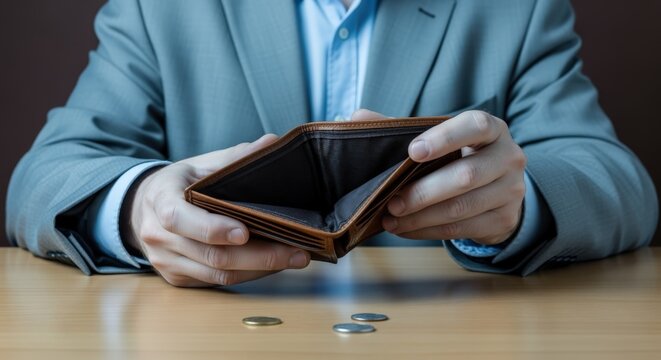 Empty Wallet: A Man's Struggle with Financial Hardship, Bankruptcy, and Economic Downturn during Recession - Powered by Adobe