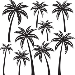 Fototapeta premium Scattered palm tree silhouettes on white background