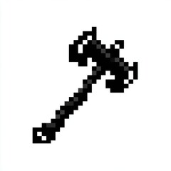 Black Pixel Art Axe on White Background