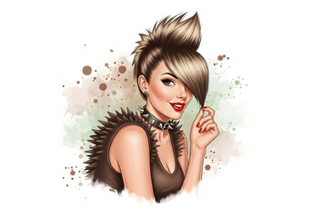 Punk rock pin-up girl with mohawk and spikes illustration