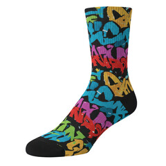 Colorful Graffiti-Style Sock with Black Accents and Unique Textures.
