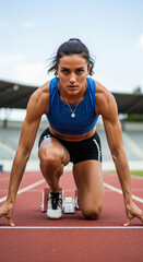 Confident focused young athlete ready to run