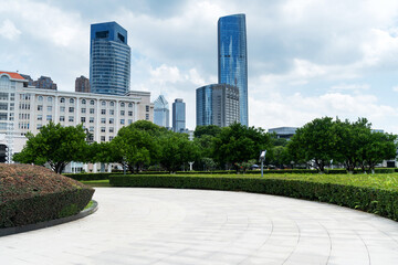 city park with modern building background in shanghai