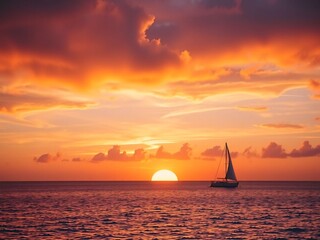 Breathtaking Sunset Sailboat at Sea | Stunning Ocean Landscape Photography for Home Decor | Perfect Gift for Nature Lovers and Adventure Seekers