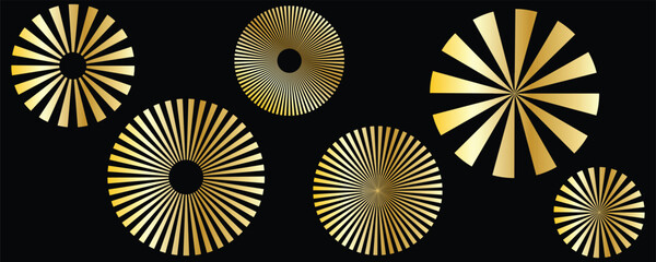 Sunburst radial vector elements, gold burst circular backdrop, Vector illustration